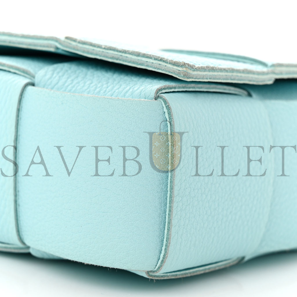 BOTTEGA VENETA GRAINED CALFSKIN MAXI INTRECCIATO CASSETTE CROSSBODY BAG PALE BLUE (23*15*5.5cm)