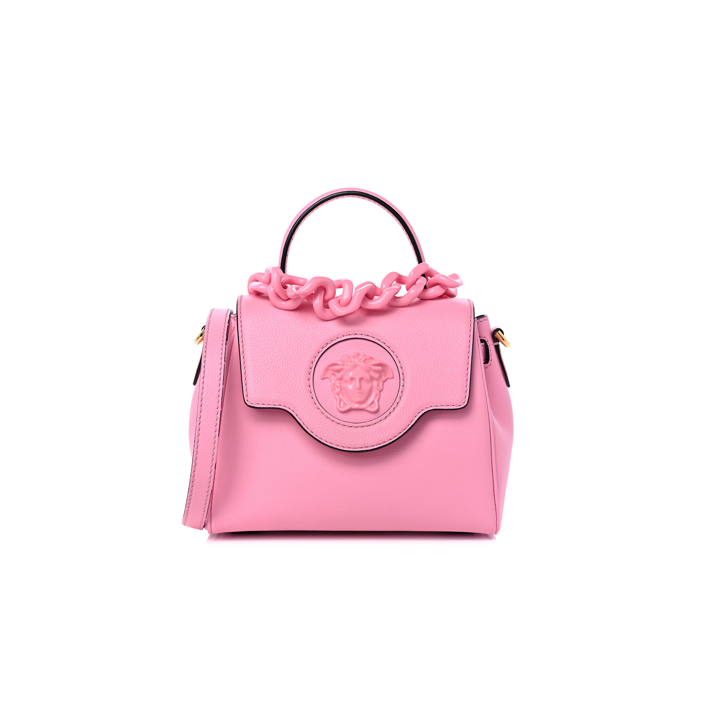 VERSACE GRAINED CALFSKIN SMALL LA MEDUSA TOP HANDLE BAG PINK  (20*18*10cm)