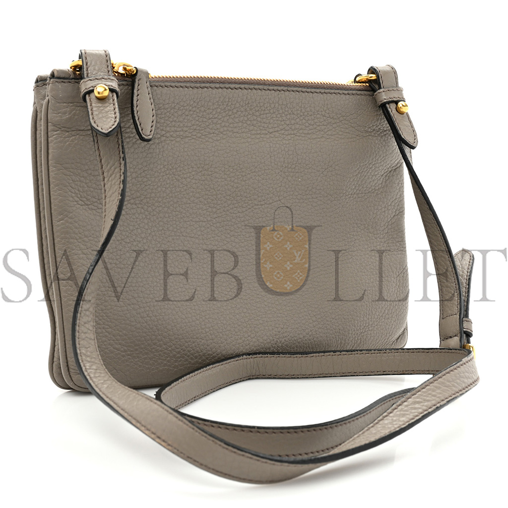 PRADA VITELLO DAINO DOUBLE ZIP CROSSBODY BAG ARGILLA (24*17*2cm)