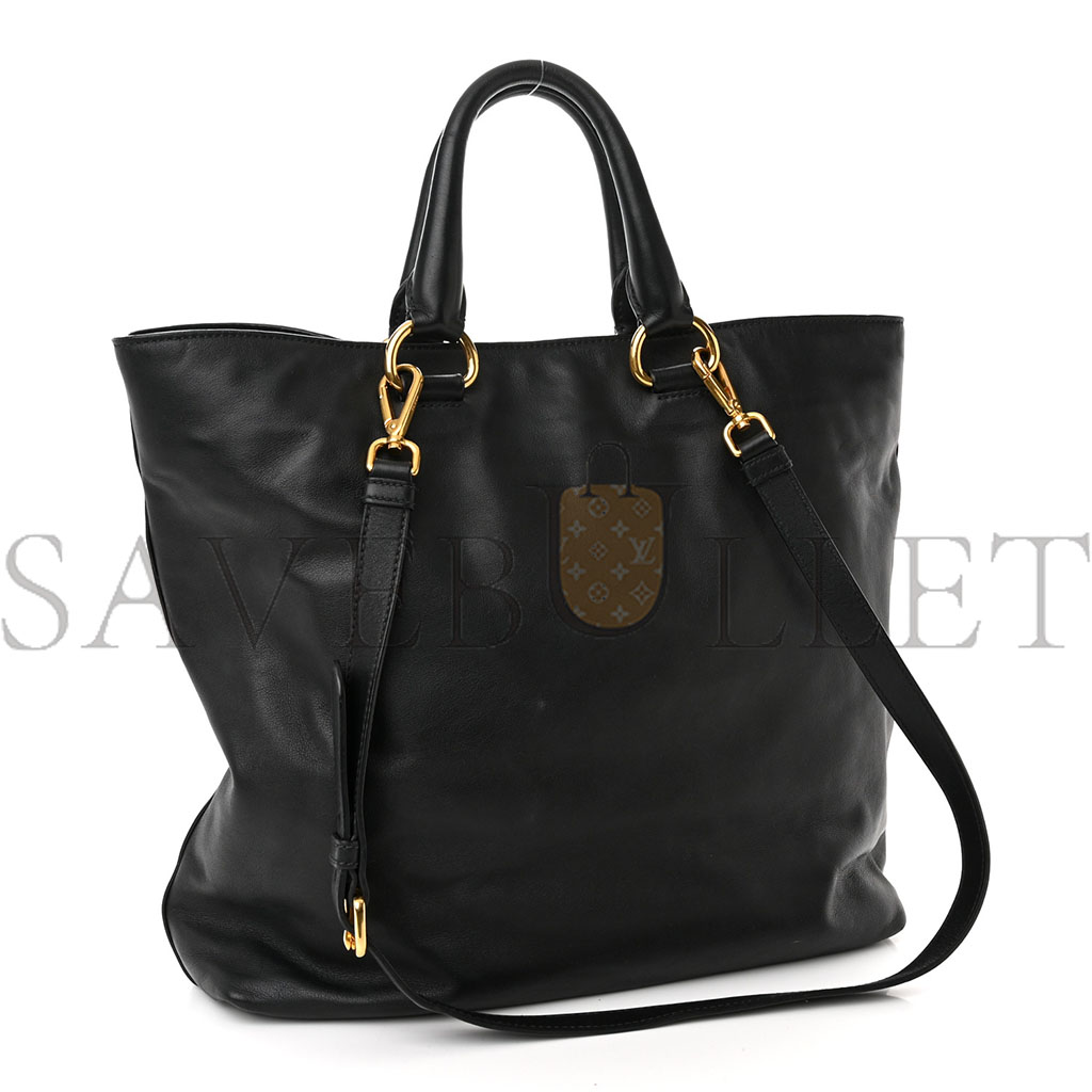 PRADA SOFT CALF SHOPPING TOTE BLACK (36*33*11cm)