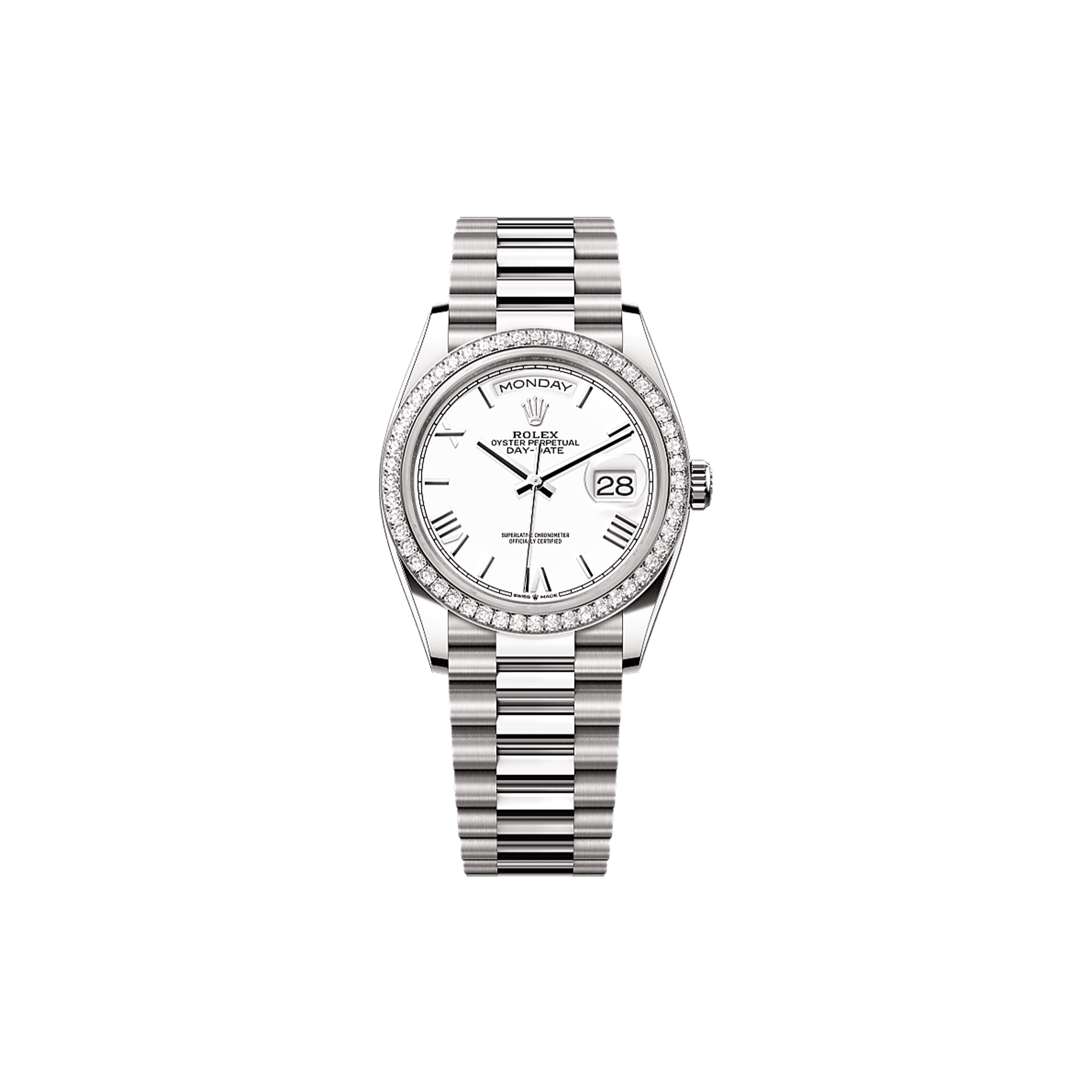 ROLEX DAY-DATE 36 OYSTER, 36 MM, WHITE GOLD AND DIAMONDS WATCH 128349RBR-0043 ROLEX DAY-DATE 36 OYSTER, 36 MM, WHITE GOLD AND DIAMONDS WATCH 128349RBR-0043