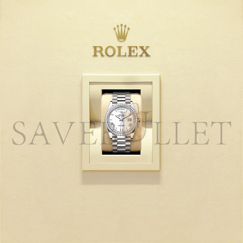 ROLEX DAY-DATE 36 OYSTER, 36 MM, WHITE GOLD AND DIAMONDS WATCH 128349RBR-0043 ROLEX DAY-DATE 36 OYSTER, 36 MM, WHITE GOLD AND DIAMONDS WATCH 128349RBR-0043