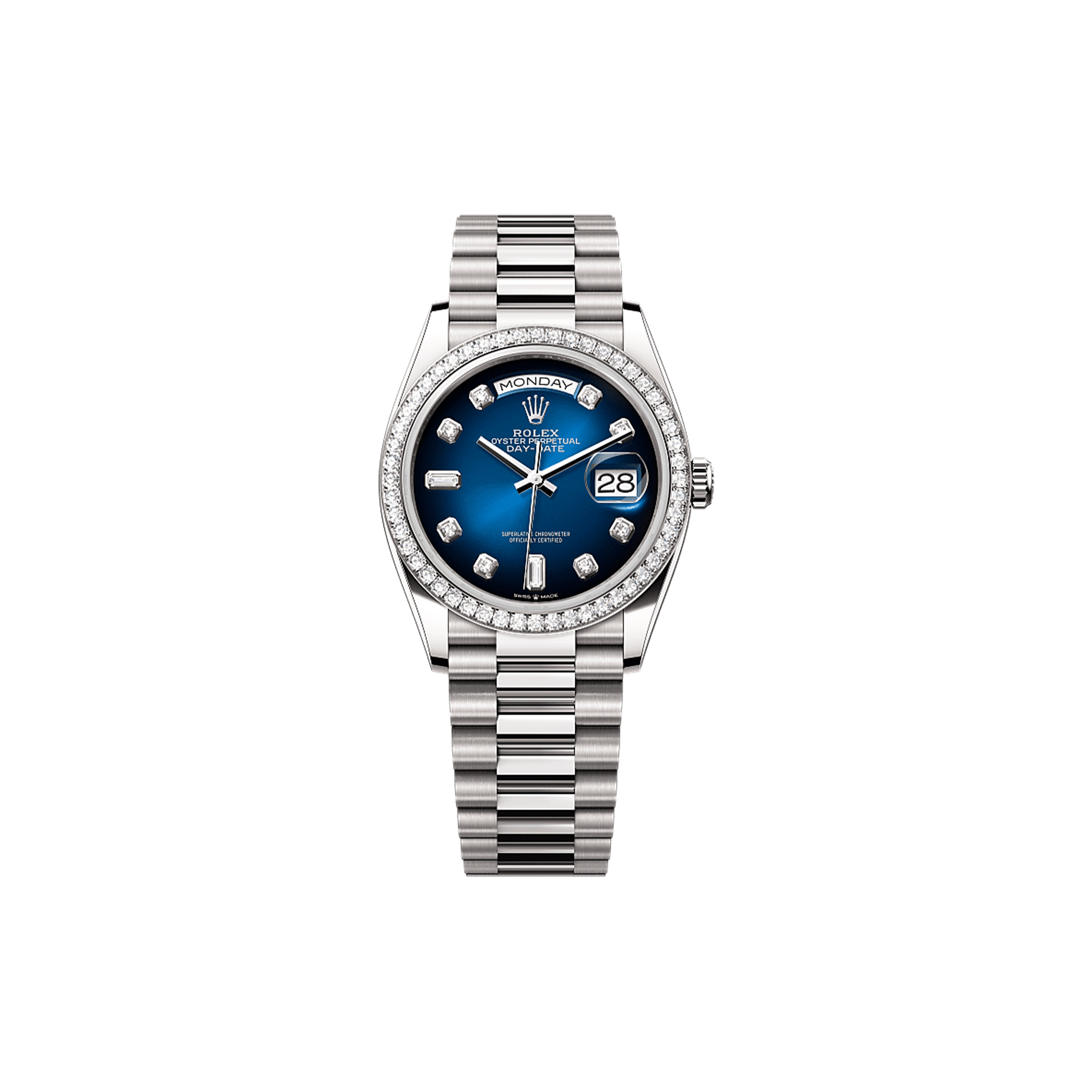 ROLEX DAY-DATE 36 OYSTER, 36 MM, WHITE GOLD AND DIAMONDS WATCH 128349RBR-0010 ROLEX DAY-DATE 36 OYSTER, 36 MM, WHITE GOLD AND DIAMONDS WATCH 128349RBR-0010