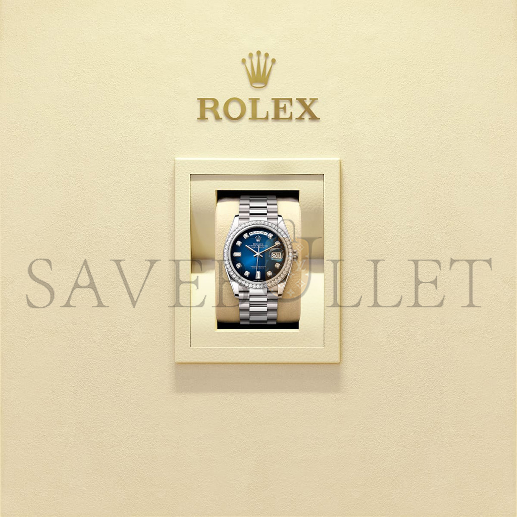 ROLEX DAY-DATE 36 OYSTER, 36 MM, WHITE GOLD AND DIAMONDS WATCH 128349RBR-0010 ROLEX DAY-DATE 36 OYSTER, 36 MM, WHITE GOLD AND DIAMONDS WATCH 128349RBR-0010