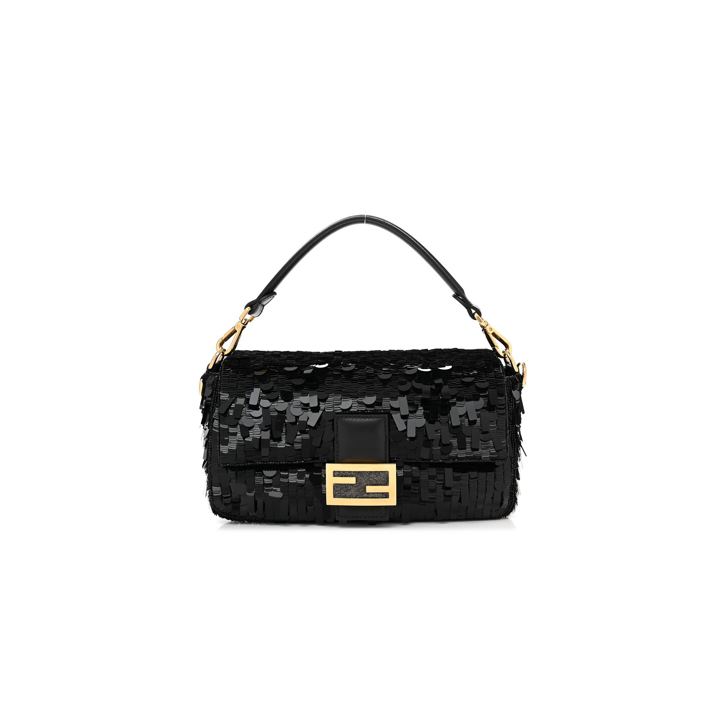 FENDI SEQUIN PAILLETTES SHINY NAPPA SEX AND THE CITY BAGUETTE BLACK (27*15*6cm)