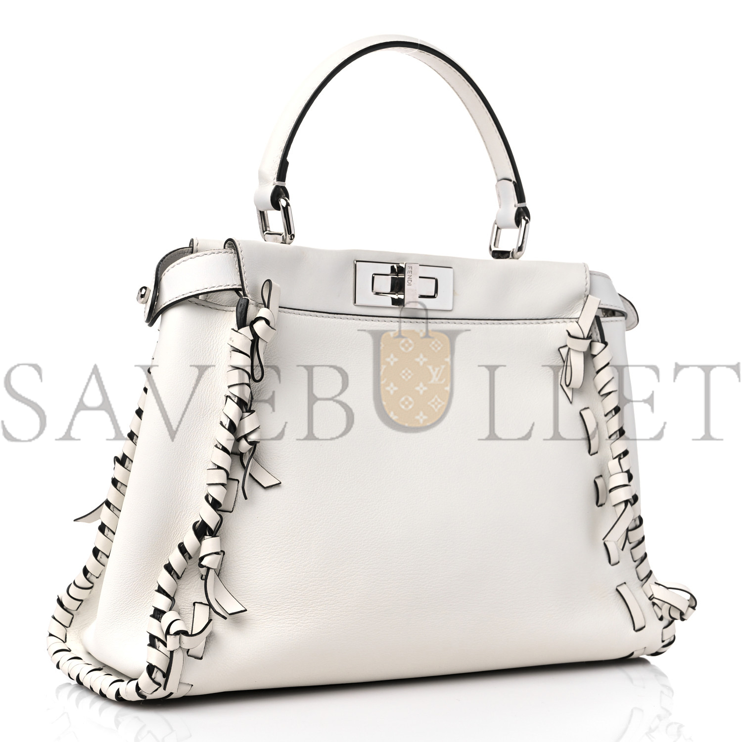 FENDI VITELLO SETA CENTURY NAPPA WHIPSTITCH MEDIUM PEEKABOO ICONIC SATCHEL WHITE (34*26*14cm)