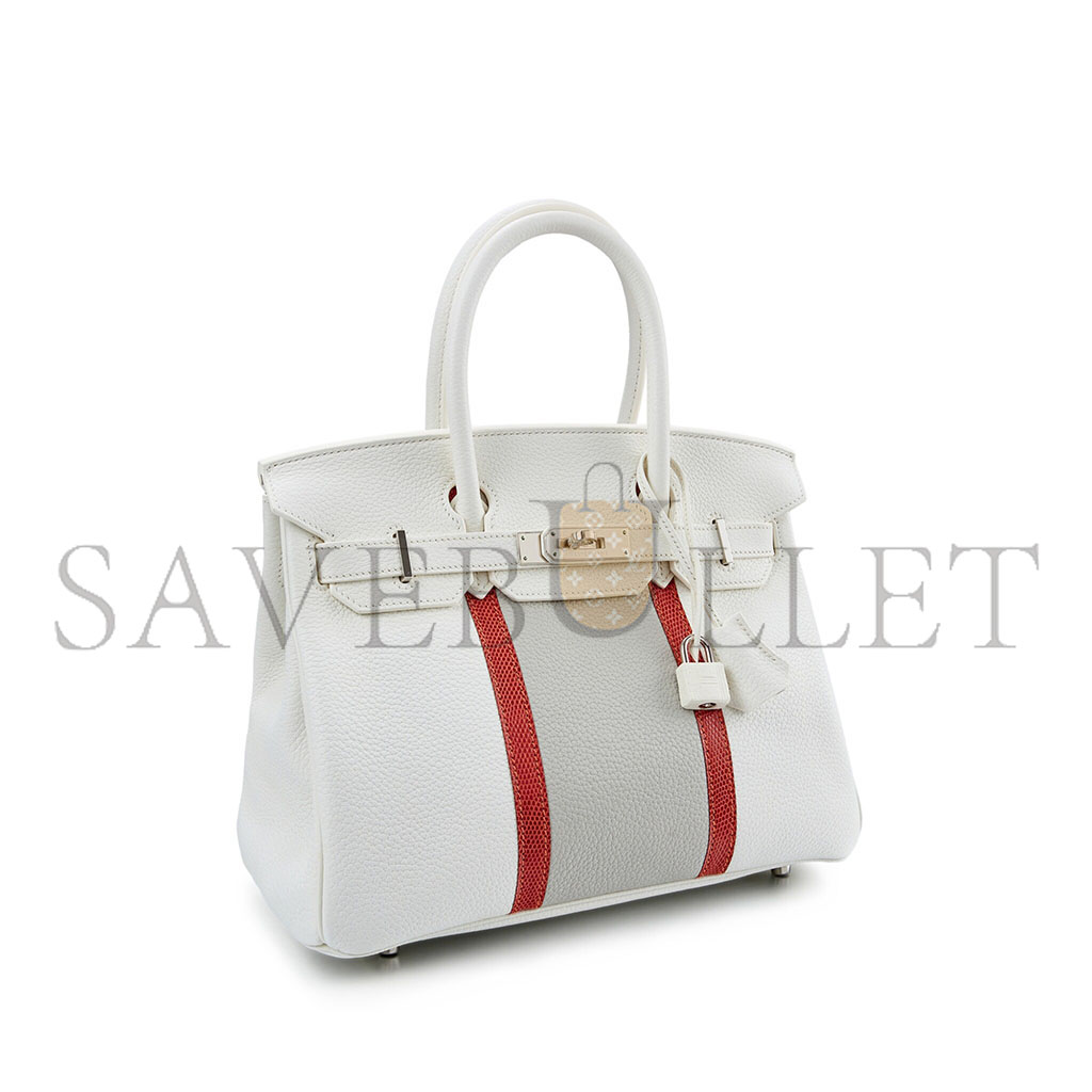 HERMES MASTER BIRKIN 30 TOGO LEATHER WHITE AND PEARL GREY LIZARD LEATHER HANDBAG 6566521503 (30*23*15cm)