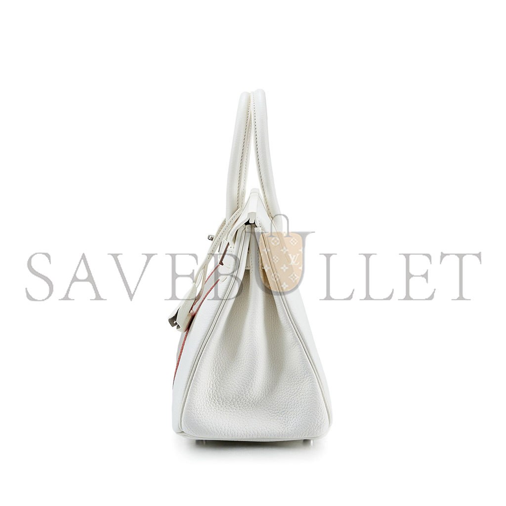 HERMES MASTER BIRKIN 30 TOGO LEATHER WHITE AND PEARL GREY LIZARD LEATHER HANDBAG 6566521503 (30*23*15cm)