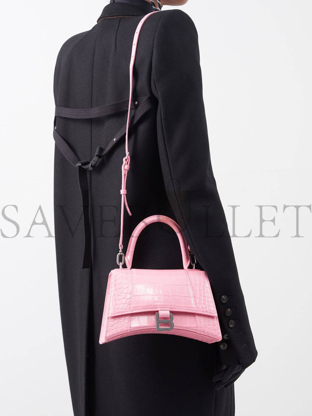 BALENCIAGA PINK HOURGLASS S CROCODILE-EFFECT LEATHER BAG MATCHESFASHION US (22.5*14.5*10cm)