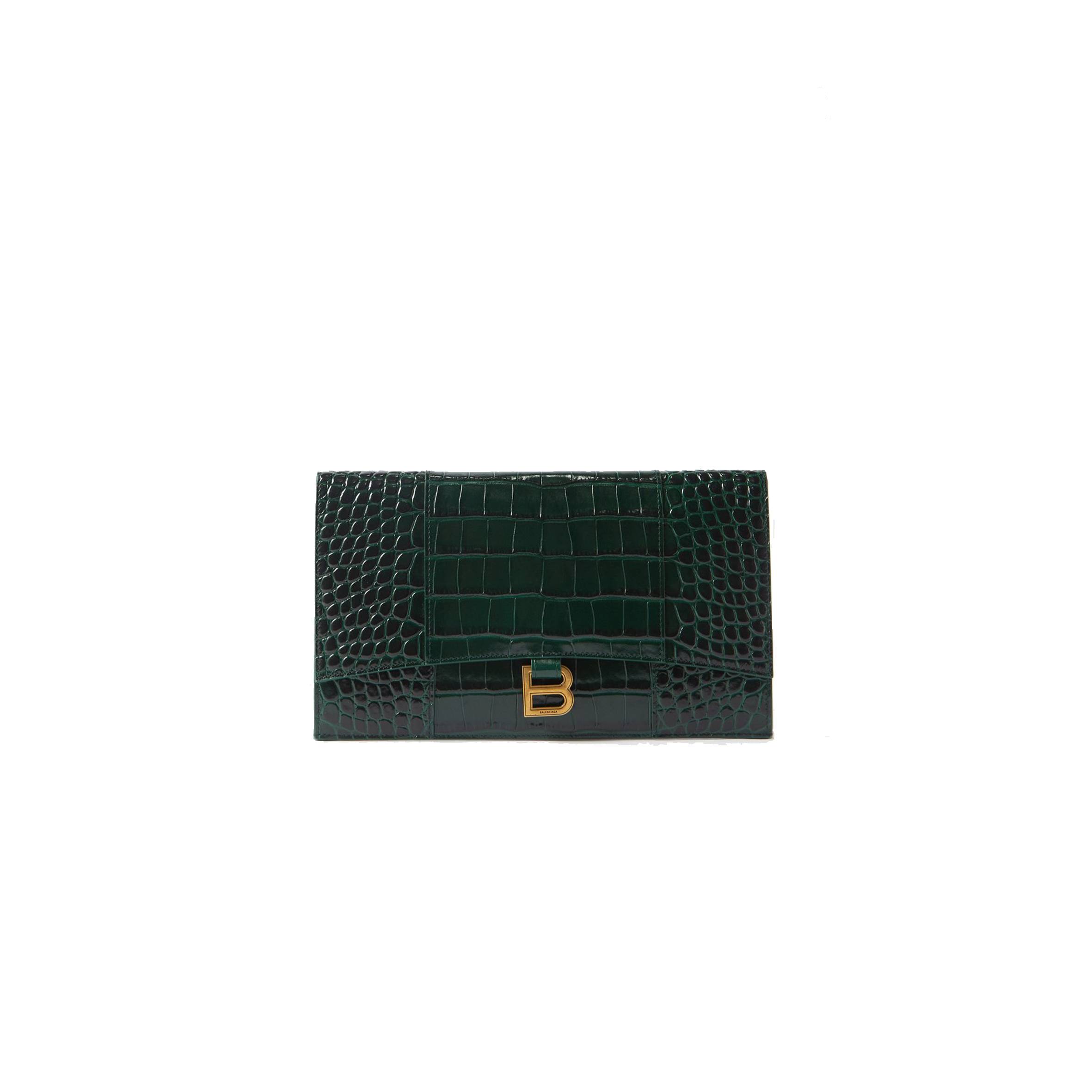 BALENCIAGA GREEN HOURGLASS CROC-EMBOSSED LEATHER POUCH MATCHESFASHION US (27*16cm)