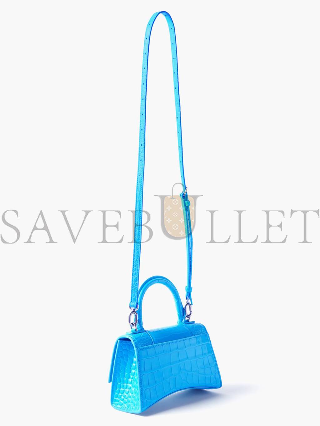 BALENCIAGA BLUE HOURGLASS XS CROCODILE-EFFECT LEATHER BAG MATCHESFASHION US (19.5*12*5cm)