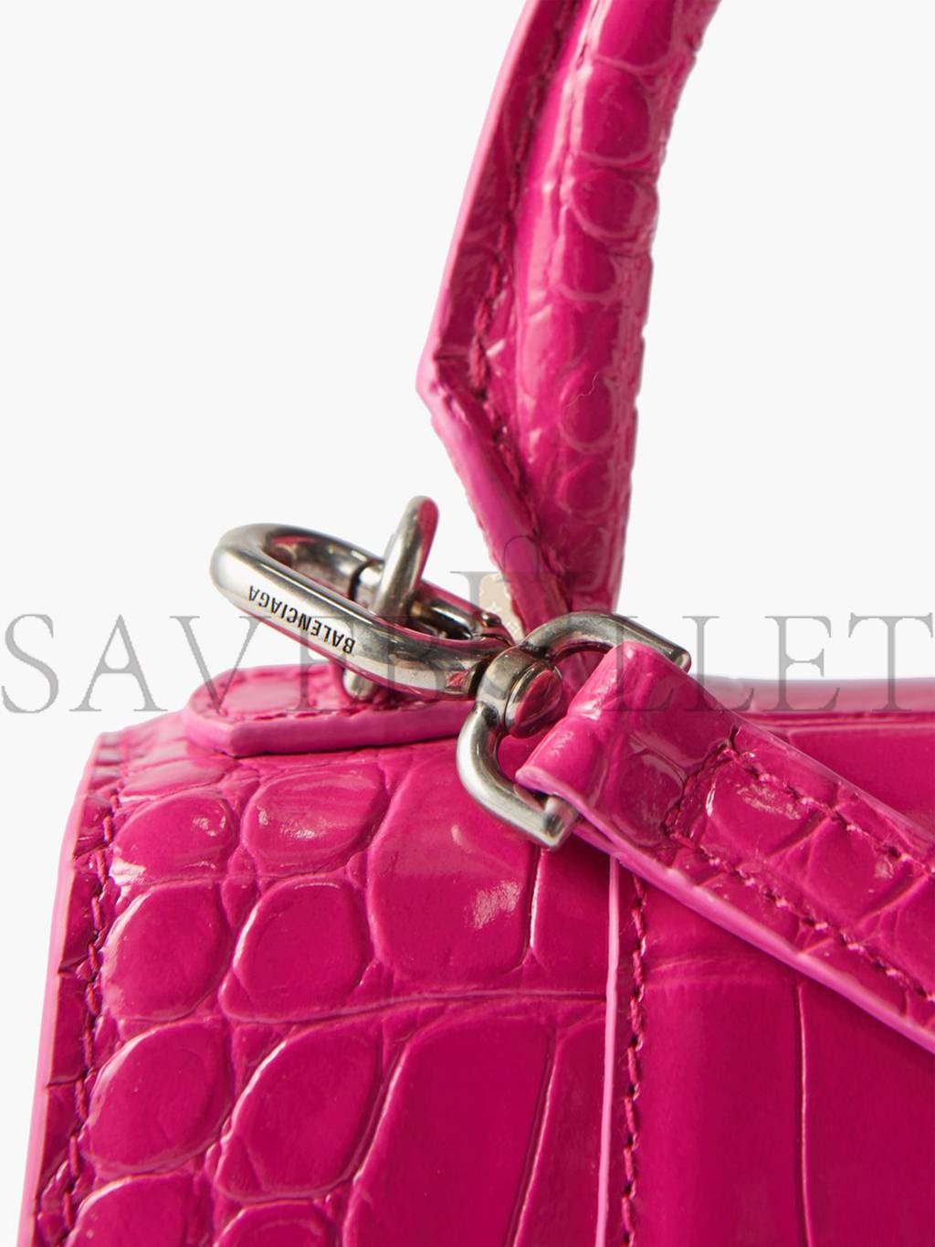 BALENCIAGA PINK HOURGLASS XS CROCODILE-EFFECT LEATHER BAG MATCHESFASHION US (19.5*12*5cm)