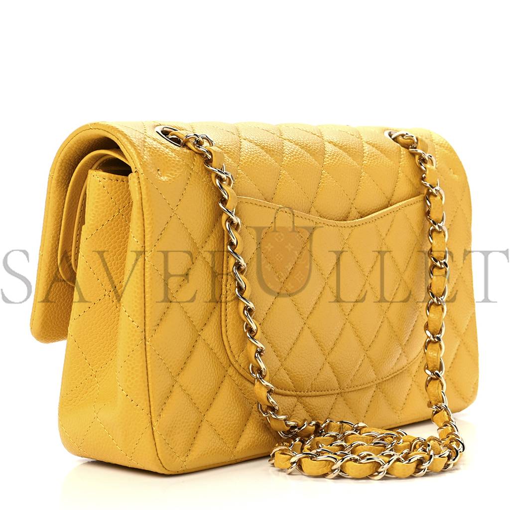 CHANEL CAVIAR QUILTED MEDIUM DOUBLE FLAP YELLOW (25*15*6cm)