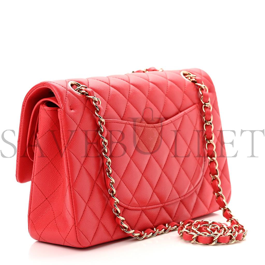 CHANEL CAVIAR QUILTED MEDIUM DOUBLE FLAP RED GOLD HARDWARE (25*17*6cm)