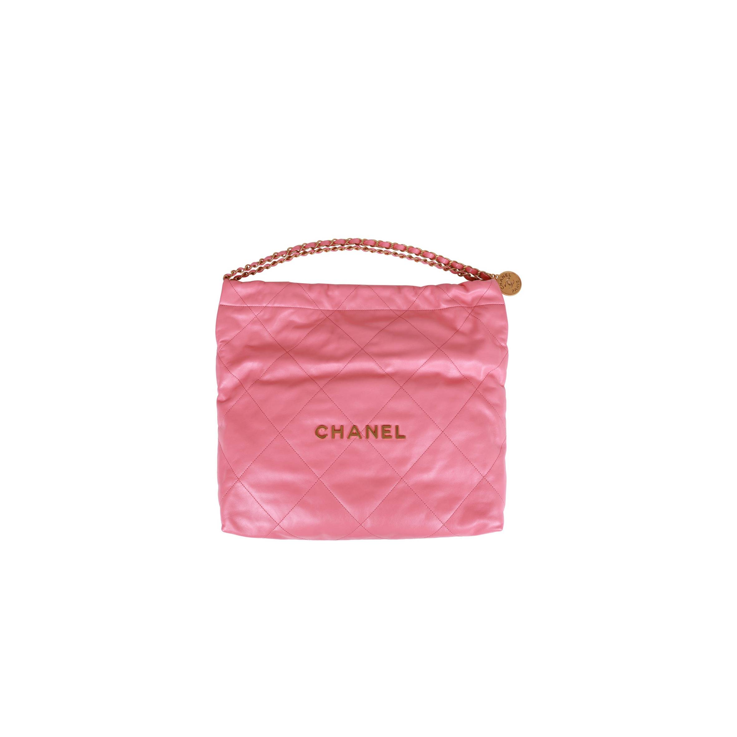 CHANEL SMALL 22 BAG PINK CALFSKIN GOLD HARDWARE (30*28*8cm)