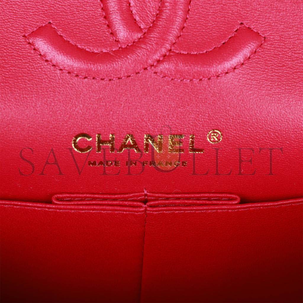 CHANEL SMALL CLASSIC DOUBLE FLAP FUCHSIA CAVIAR LIGHT GOLD HARDWARE (23*13*6cm)