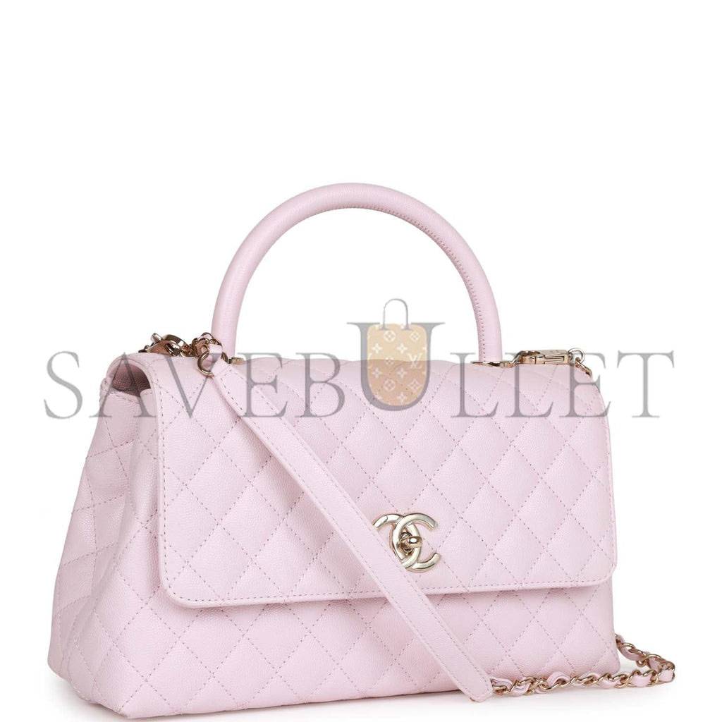 CHANEL MEDIUM COCO HANDLE FLAP BAG LIGHT PINK CAVIAR LIGHT GOLD HARDWARE (29*18*11cm)