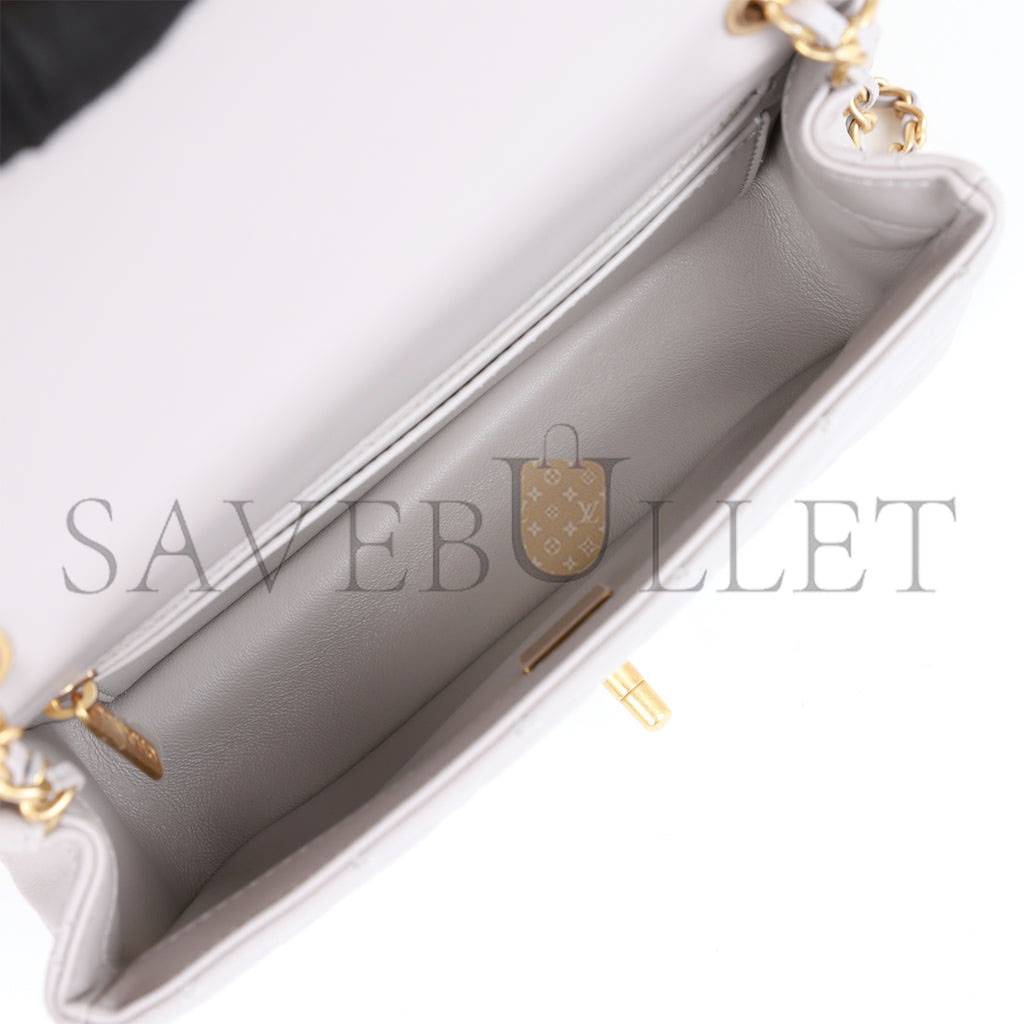 CHANEL PEARL CRUSH MINI RECTANGULAR FLAP BAG LIGHT GREY LAMBSKIN ANTIQUE GOLD HARDWARE (20*13*6cm)