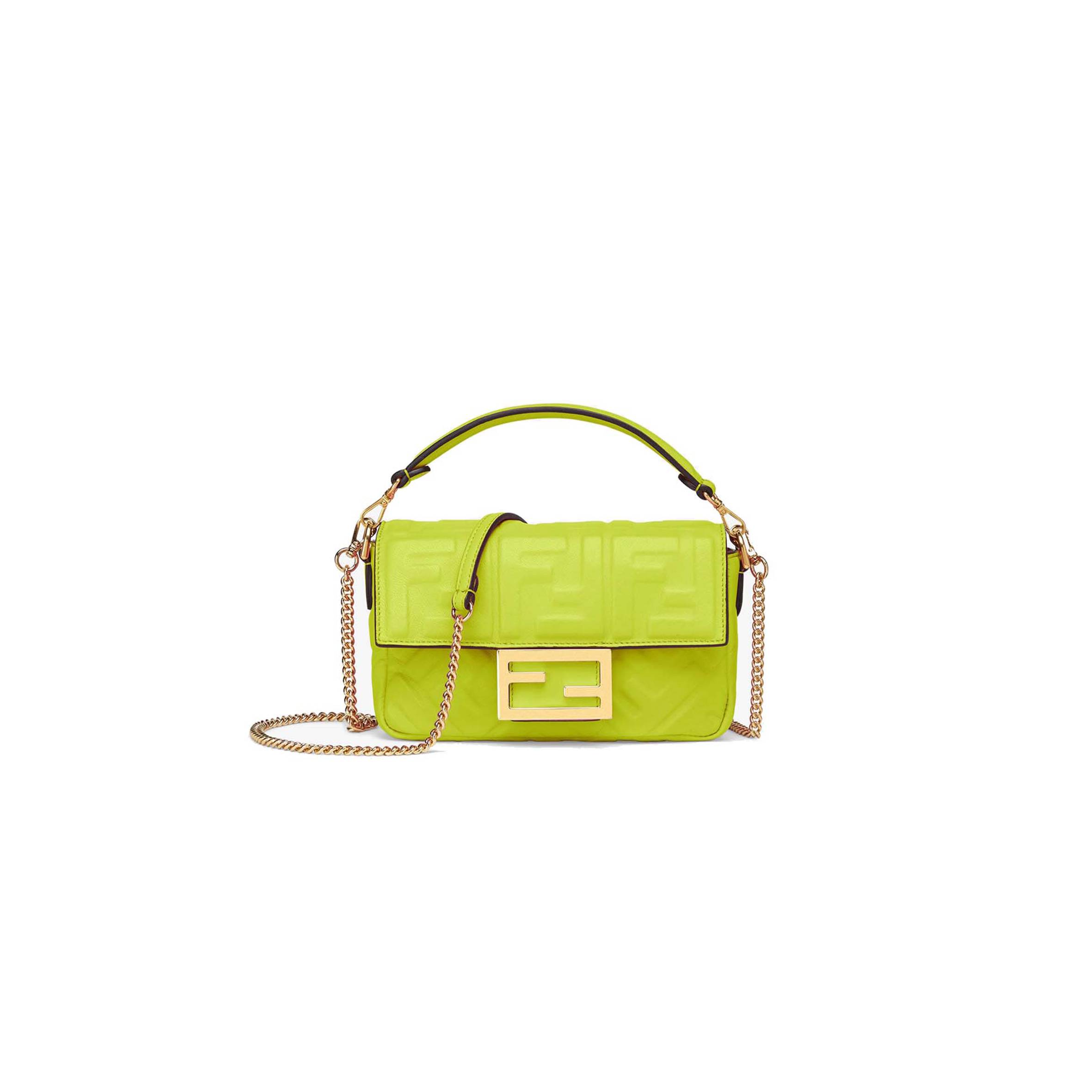 FENDI BAGUETTE MINI - ACID GREEN NAPPA LEATHER BAG 8BS017A72VF1JCM (19*11.5*4cm)