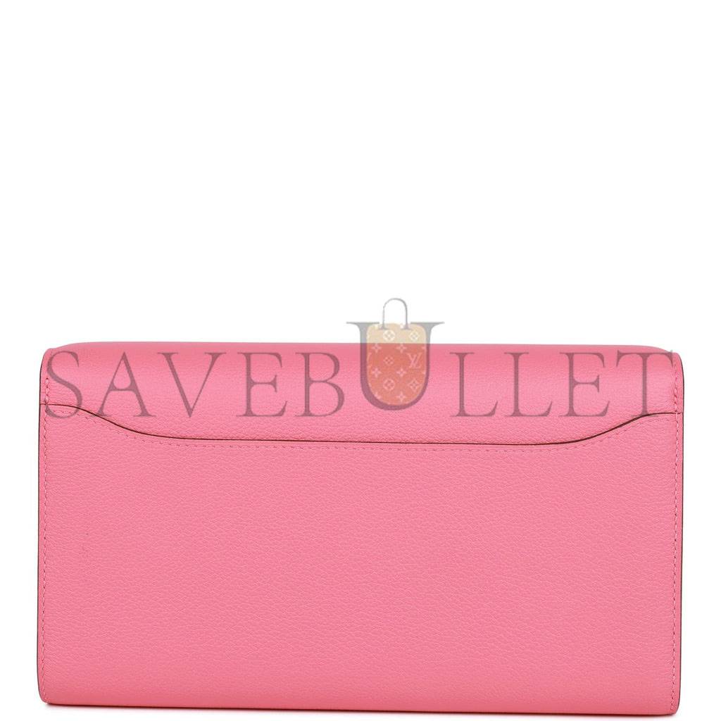 HERMES CONSTANCE WALLET TO GO ROSE AZALEE EVERCOLOR PALLADIUM HARDWARE (20.3*11.4*3.8cm)