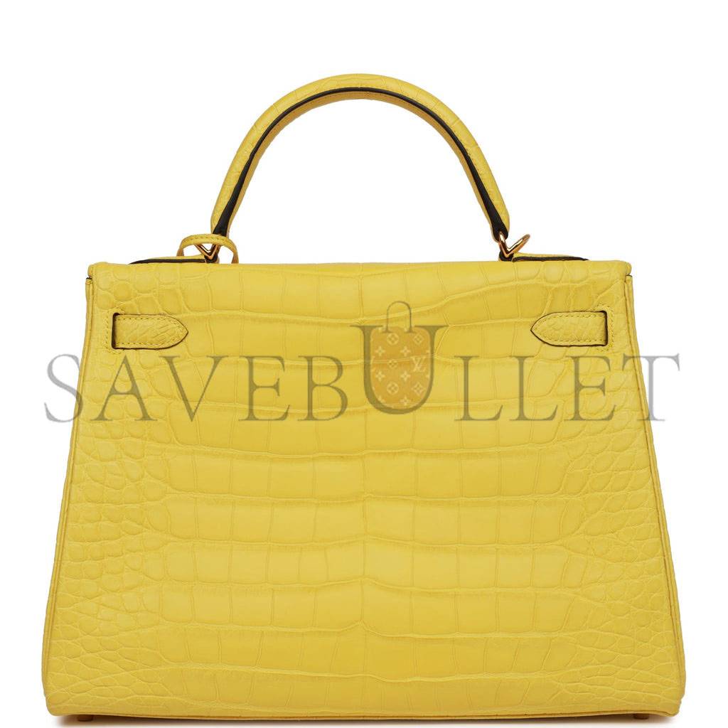 HERMES SPECIAL ORDER (HSS) KELLY RETOURNE 32 MIMOSA MATTE ALLIGATOR GOLD HARDWARE (32.*23*10.5cm)