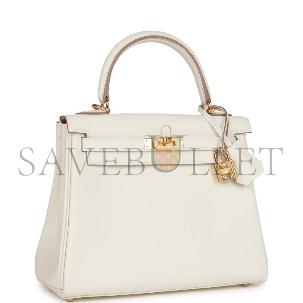 HERMES KELLY RETOURNE 25 MUSHROOM SWIFT GOLD HARDWARE HANDMADE (25*17*7cm)