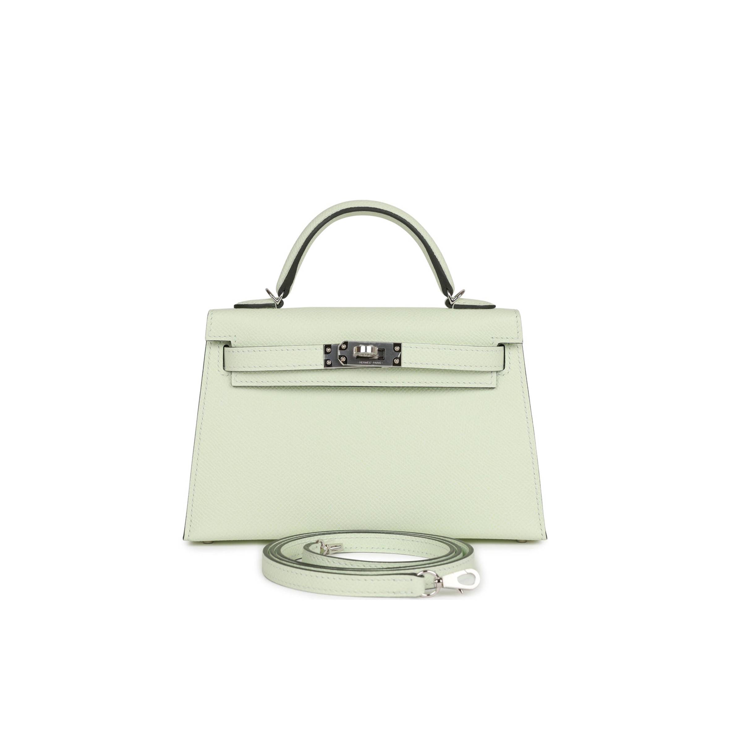 HERMES MINI KELLY SELLIER 20 VERT FIZZ EPSOM PALLADIUM HARDWARE (19*12*5.5cm)