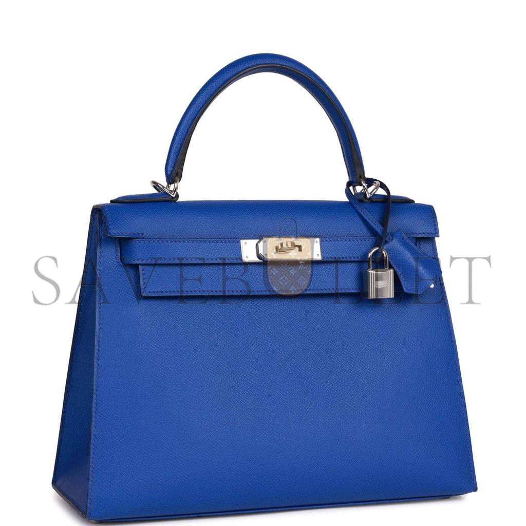 HERMES BLEU ROYAL EPSOM SELLIER KELLY 28CM PALLADIUM HARDWARE (28cm)