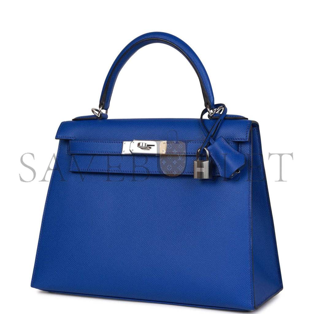 HERMES BLEU ROYAL EPSOM SELLIER KELLY 28CM PALLADIUM HARDWARE (28cm)