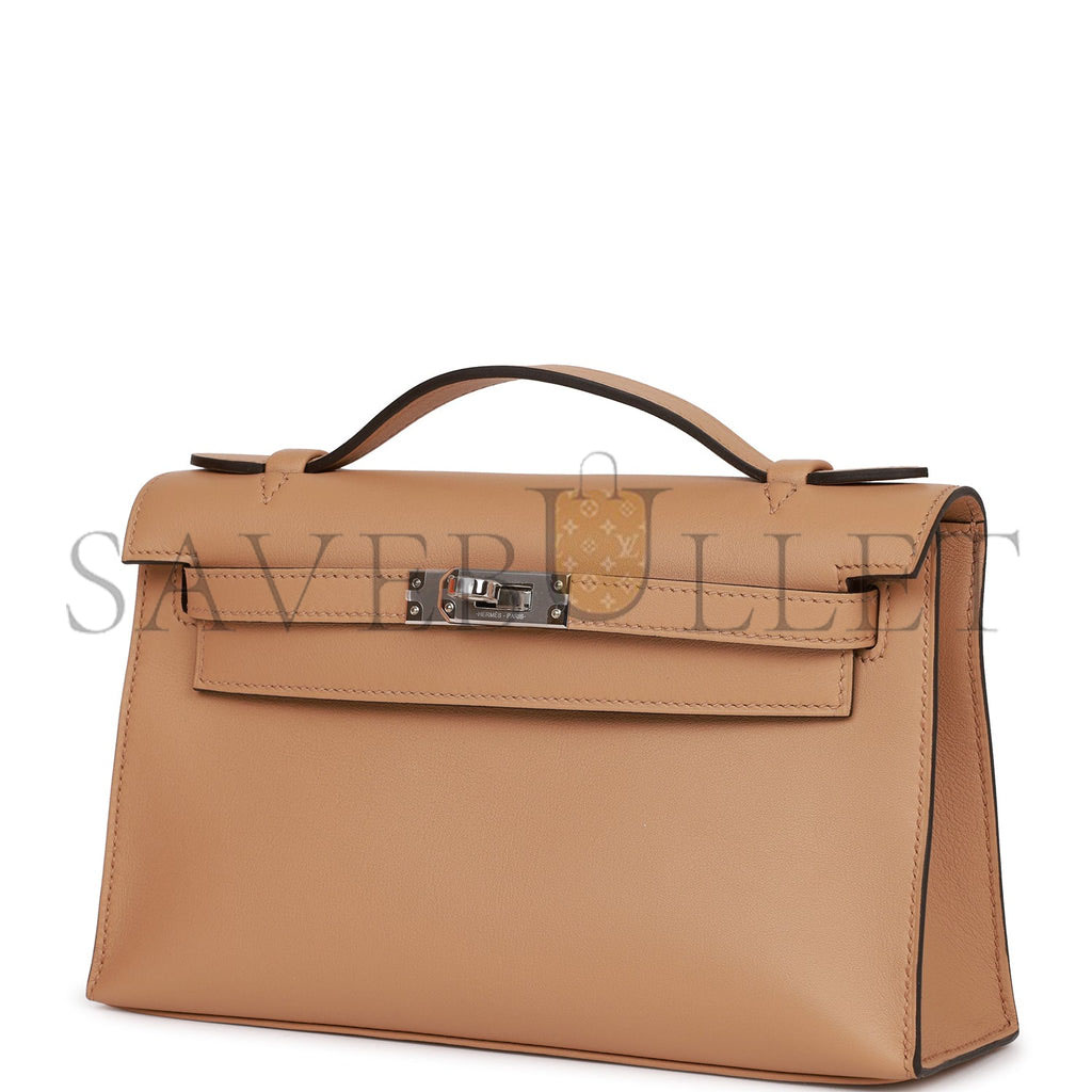 HERMES KELLY POCHETTE CHAI SWIFT PALLADIUM HARDWARE   (22*12*13cm)