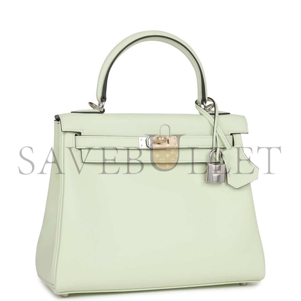 HERMES KELLY RETOURNE 25 VERT FIZZ SWIFT PALLADIUM HARDWARE HANDMADE (25*17*7cm)