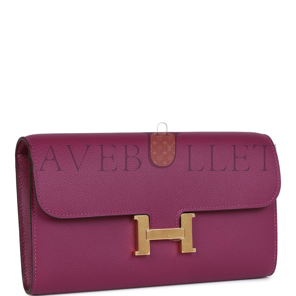 HERMES CONSTANCE WALLET TO GO ANEMONE EVERCOLOR GOLD HARDWARE (22*11cm)