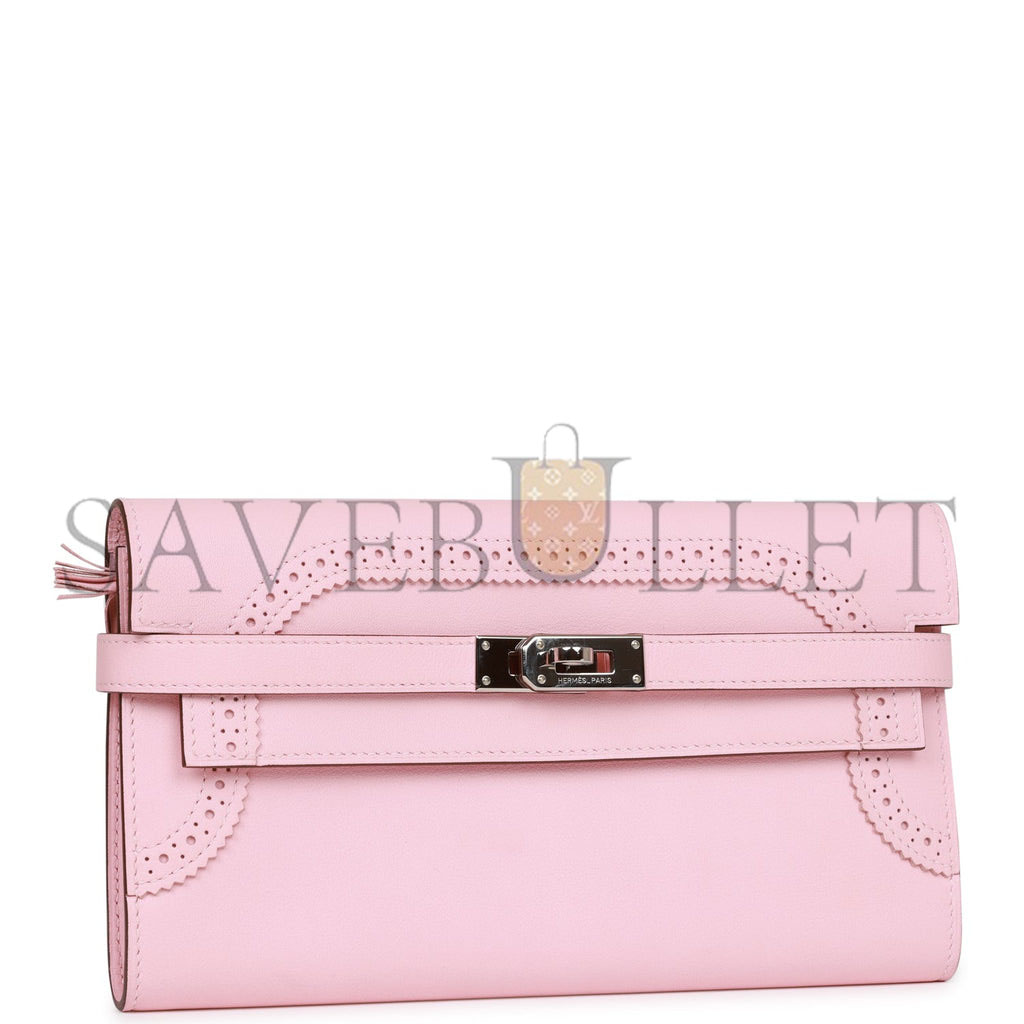 HERMES GHILLIES KELLY WALLET ROSE SAKURA SWIFT PALLADIUM HARDWARE (20cm)