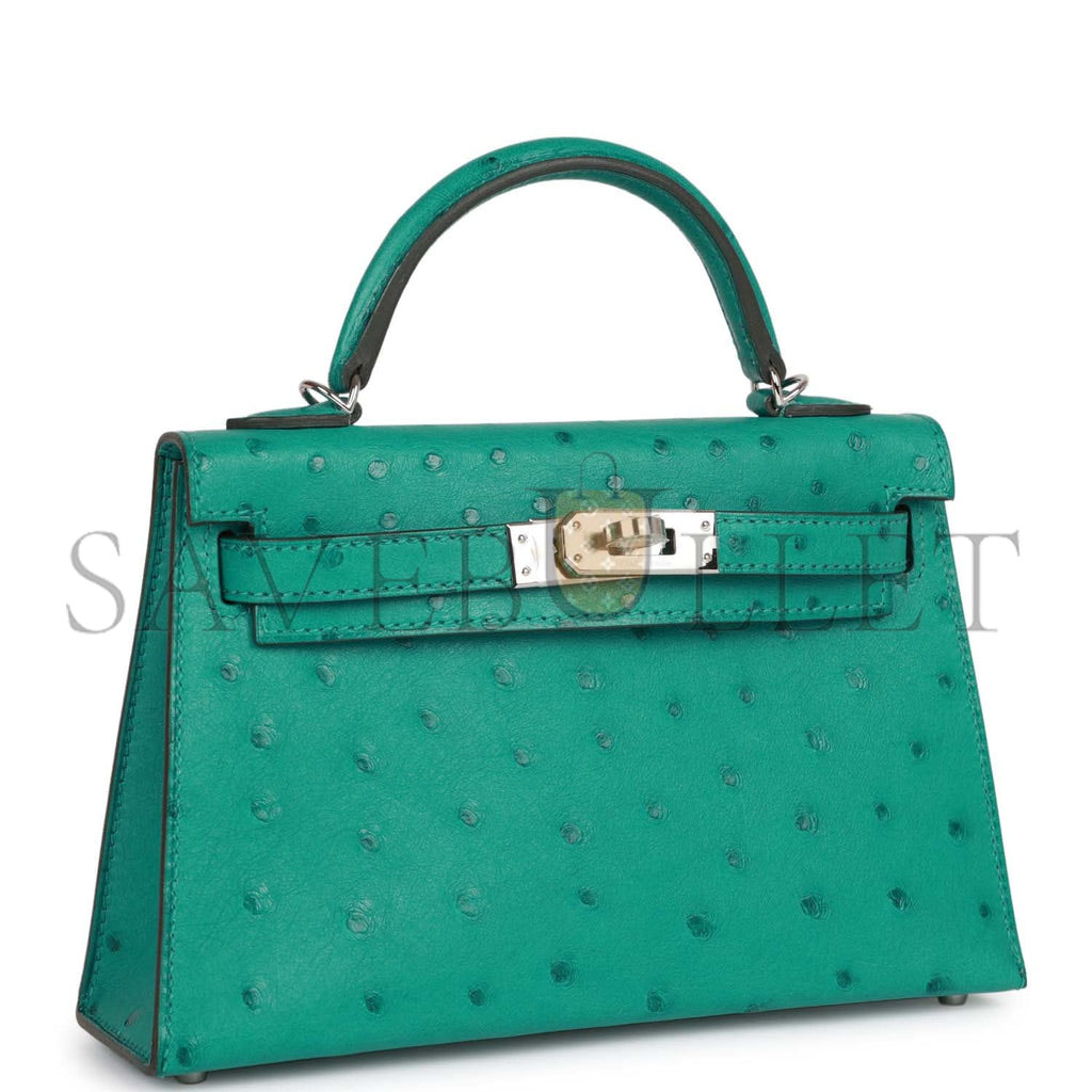 HERMES MINI KELLY SELLIER 20 VERT VERONE OSTRICH PALLADIUM HARDWARE(19*12*5.5cm)