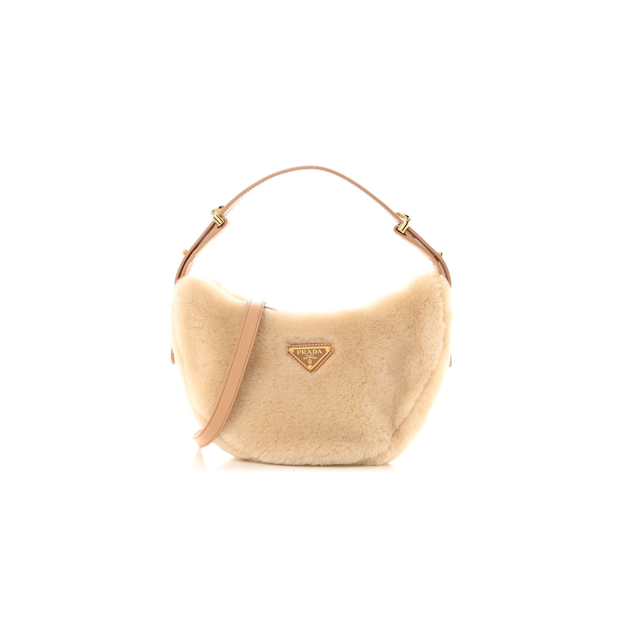 PRADA SHEARLING ARQUE SHOULDER BAG ECRU NOISETTE (23*19*6cm)