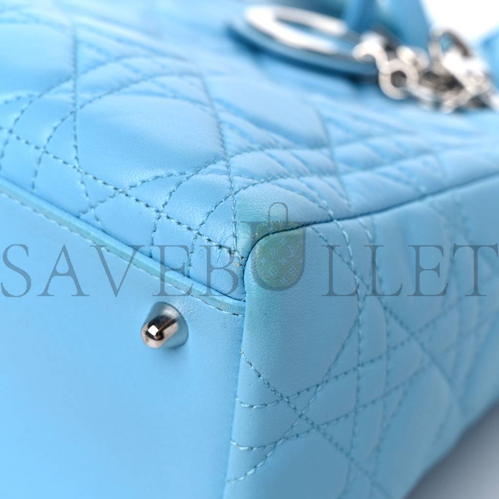 DIOR LAMBSKIN CANNAGE MEDIUM LADY DIOR LIGHT BLUE (25*20*12.1cm)