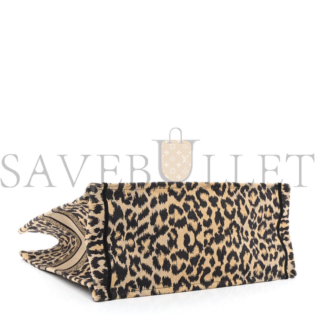 DIOR CANVAS MIZZA EMBROIDERED LARGE LEOPARD BOOK TOTE BEIGE (42*33*15.2cm)