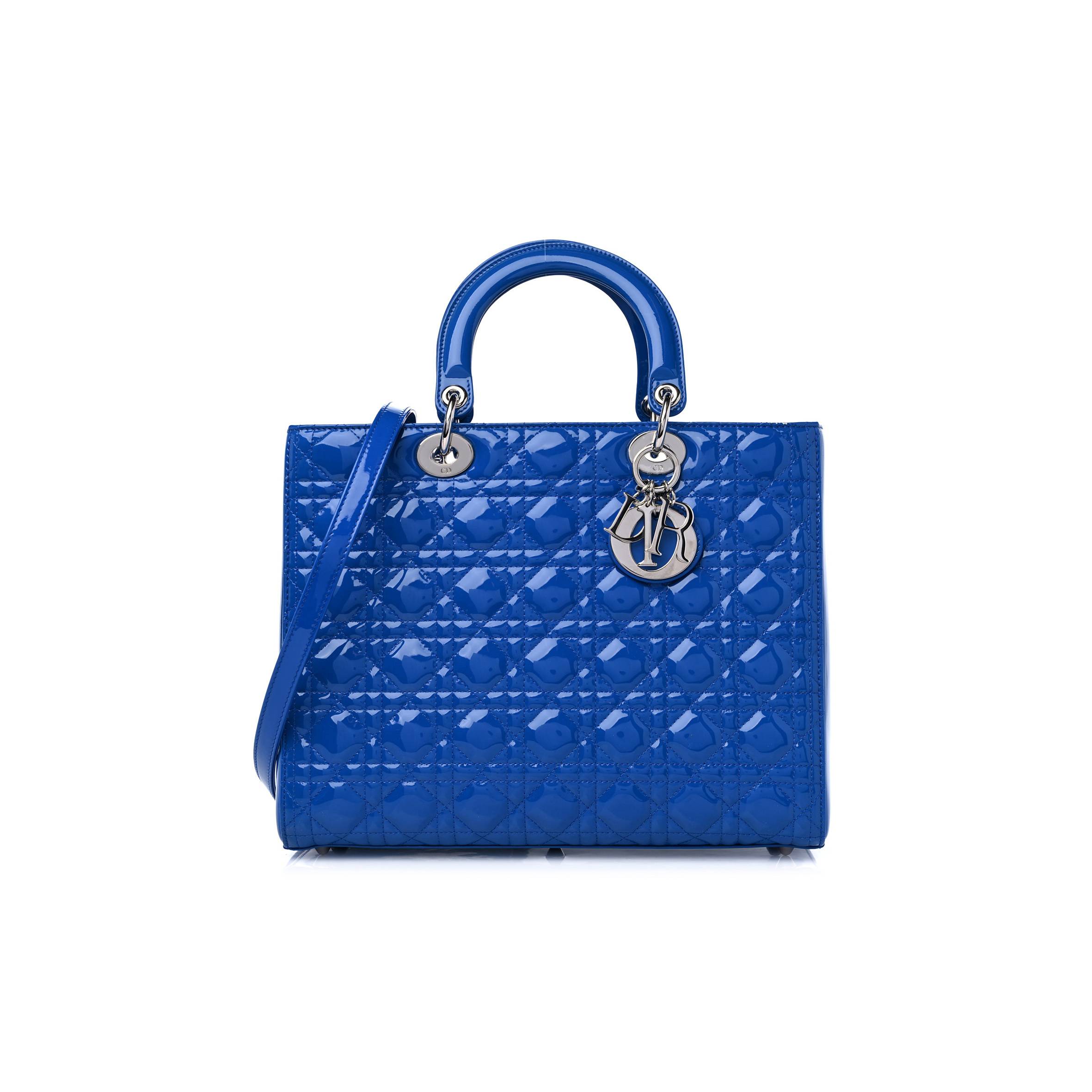 DIOR PATENT CANNAGE LARGE LADY DIOR BLUE (32*25*11.4cm)