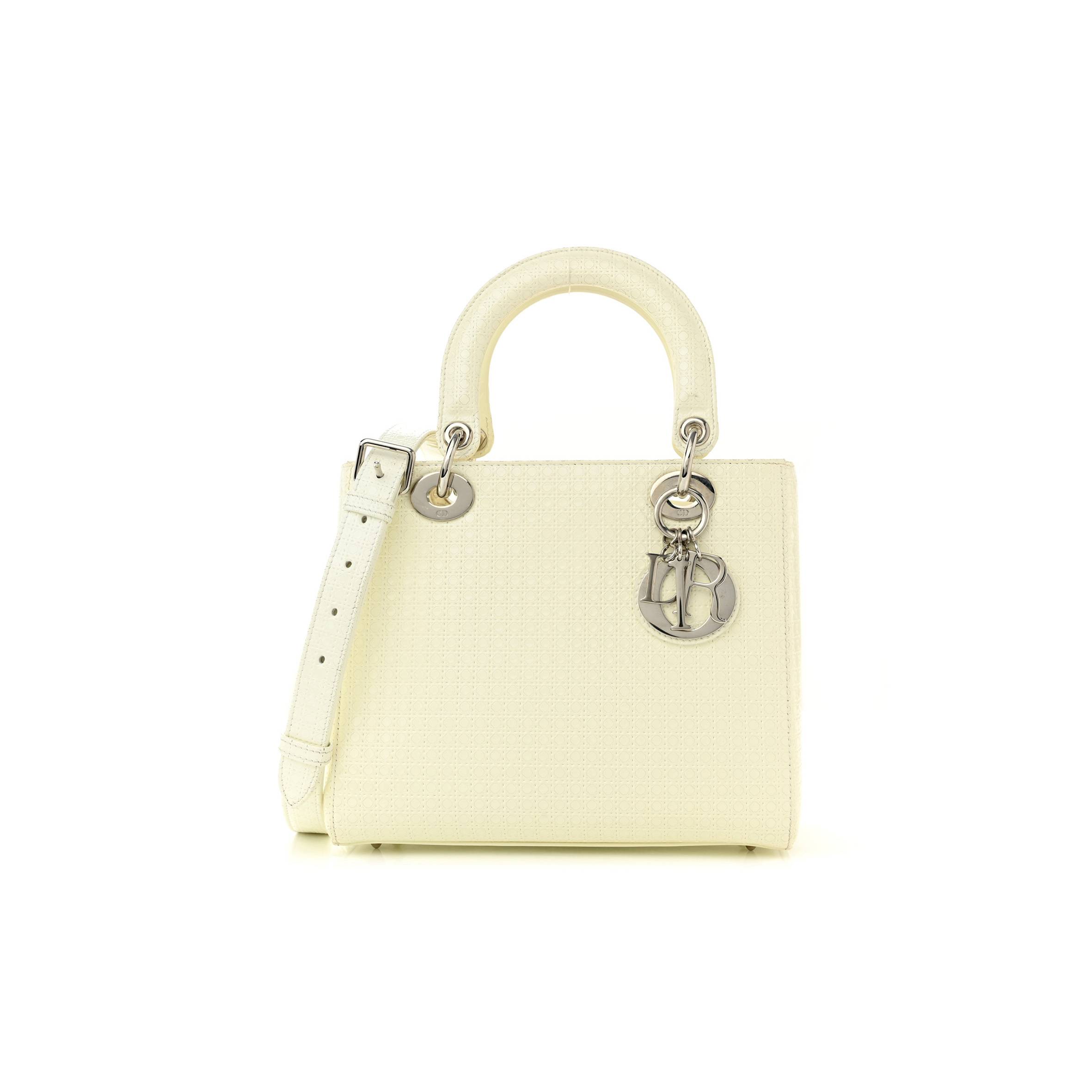 DIOR PATENT MICRO-CANNAGE MEDIUM LADY DIOR WHITE (23*20*12.1cm)