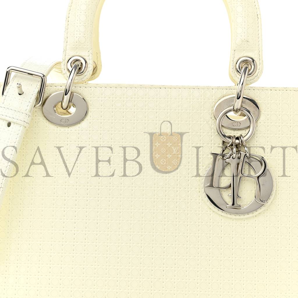 DIOR PATENT MICRO-CANNAGE MEDIUM LADY DIOR WHITE (23*20*12.1cm)