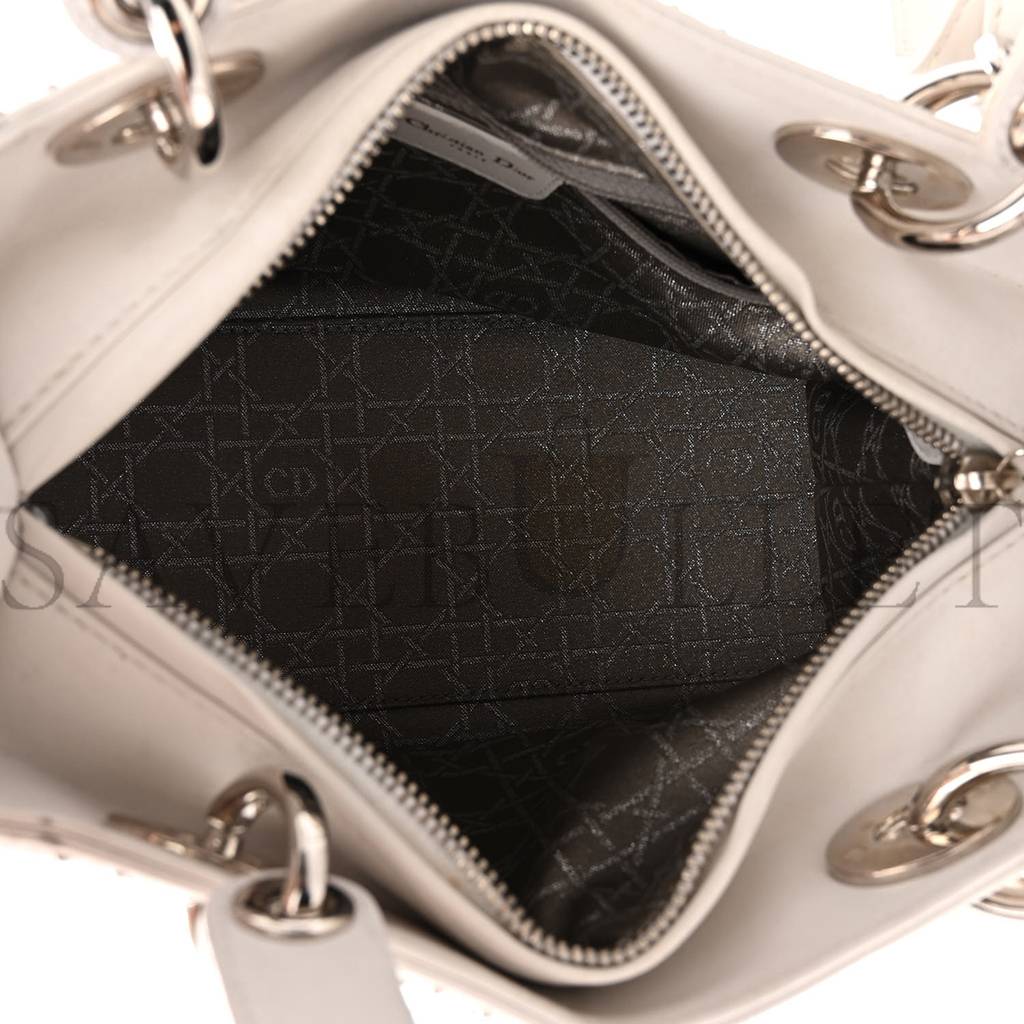 DIOR LAMBSKIN STUDDED CANNAGE MEDIUM LADY DIOR WHITE (24*20*11.4cm)