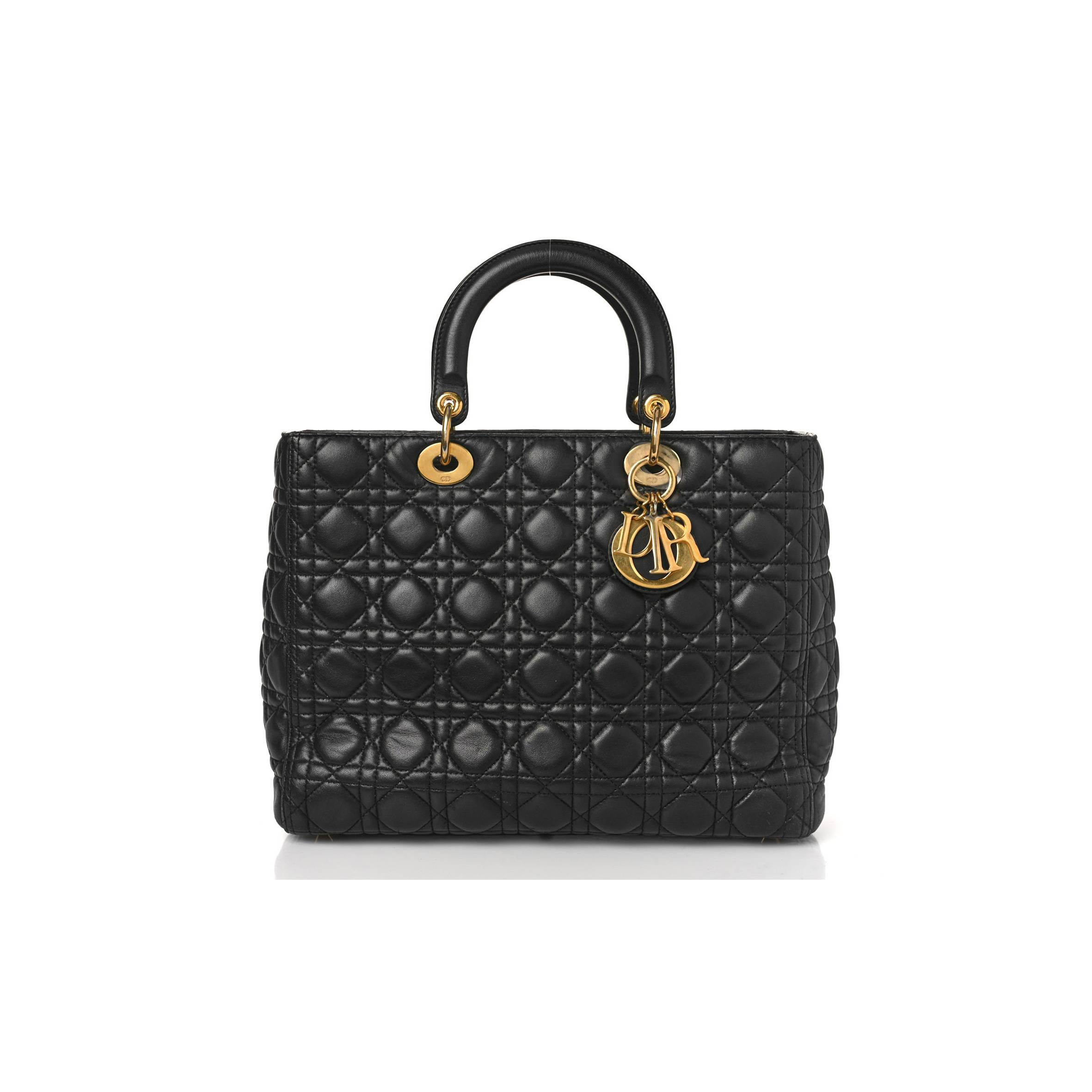 DIOR LAMBSKIN CANNAGE LARGE LADY DIOR BLACK (32*25*12.1cm)