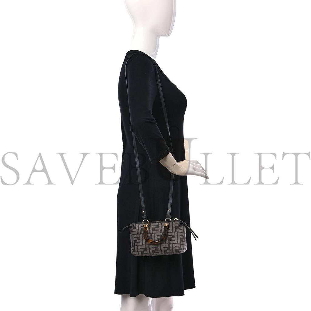 FENDI CHENILLE VITELLO KING PLEXIGLASS FF MINI BY THE WAY TOP HANDLE BOSTON BAG TORTORA NUVOLA (17*11*8cm)