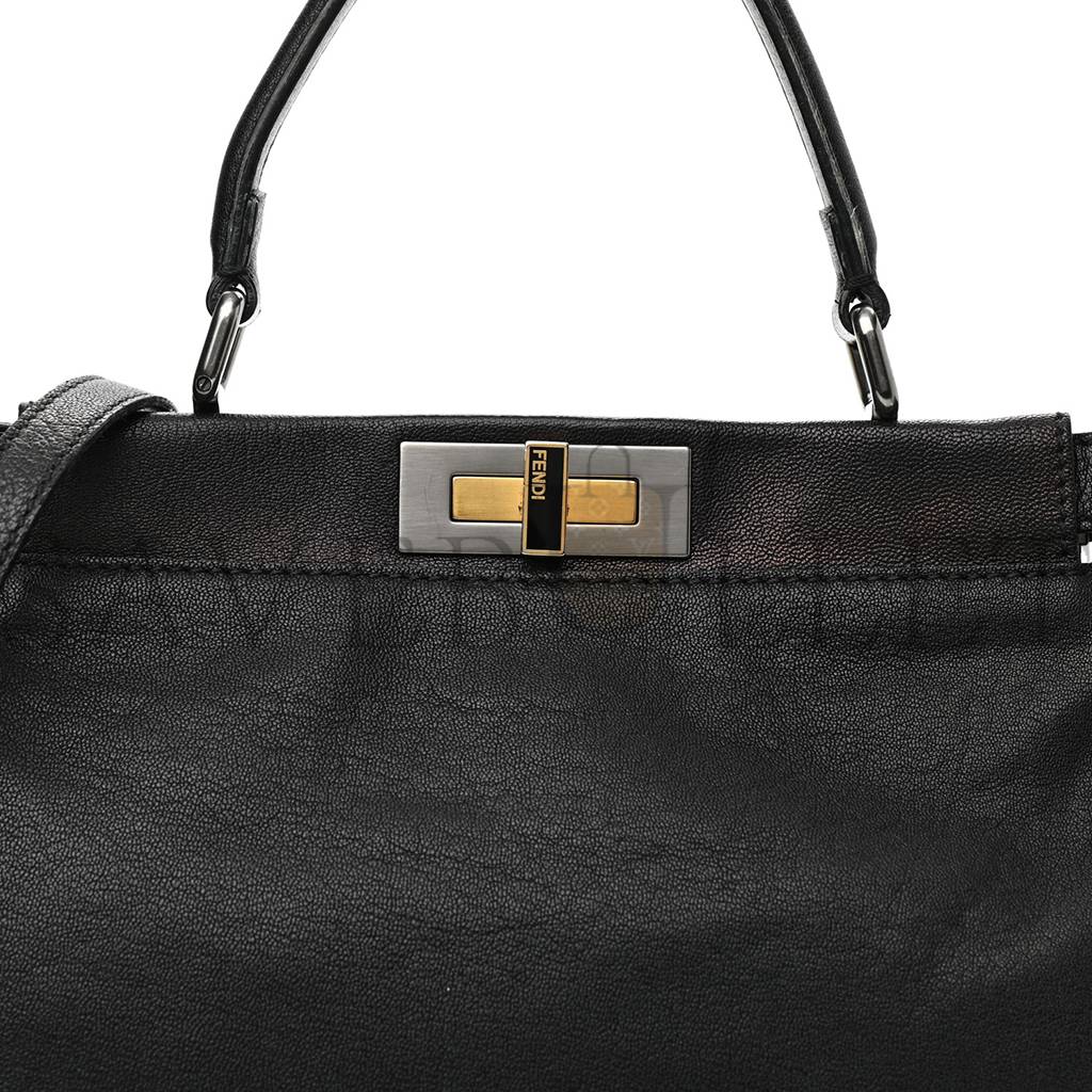 FENDI GOATSKIN ZUCCA MEDIUM PEEKABOO ICONIC SATCHEL BLACK TOBACCO (34*22*11cm)